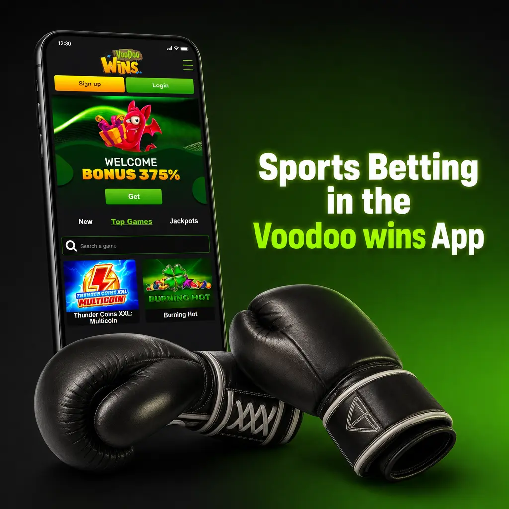 Voodoo Wins app screen showing sports betting markets for football, tennis, horse racing, cricket, darts, and esports